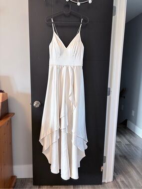 Sequin Hearts Ivory High-Low Spaghetti Strap Dress